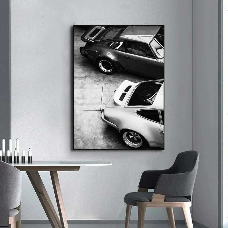 Póster en lienzo de coches en blanco y negro