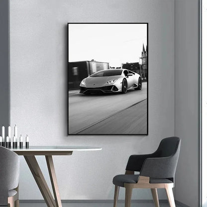 Póster en lienzo de coches en blanco y negro