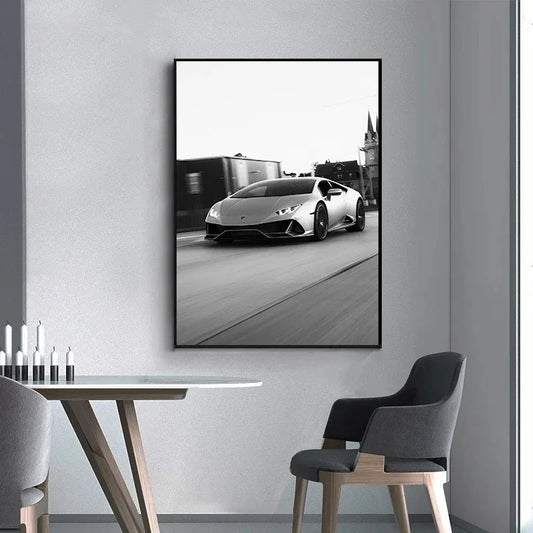 Póster en lienzo de coches en blanco y negro