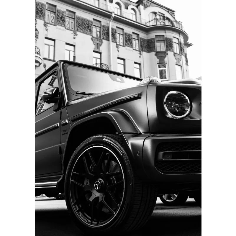 Póster en lienzo de coches en blanco y negro