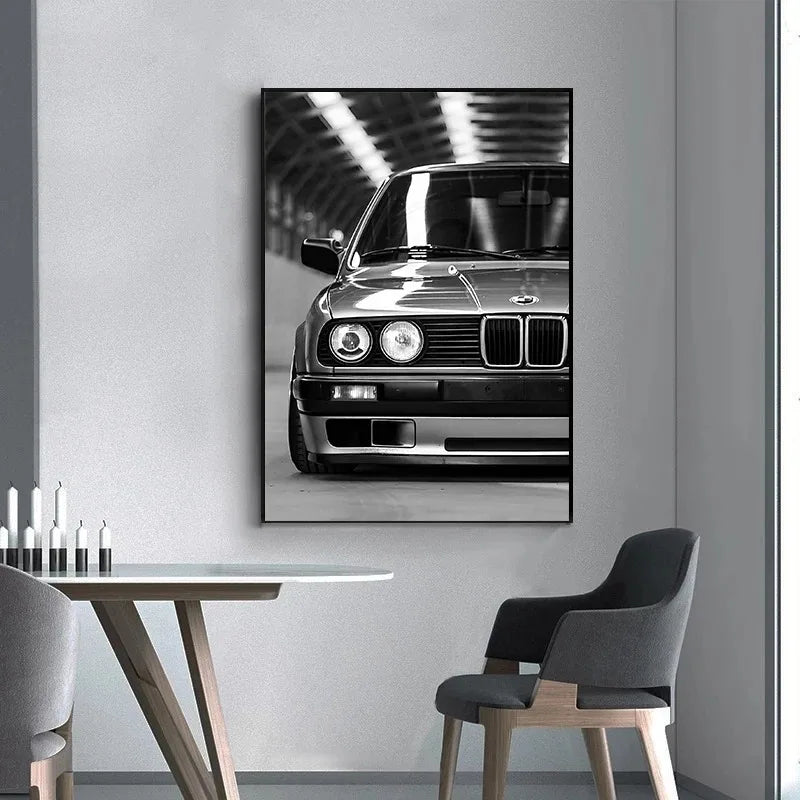 Póster en lienzo de coches en blanco y negro